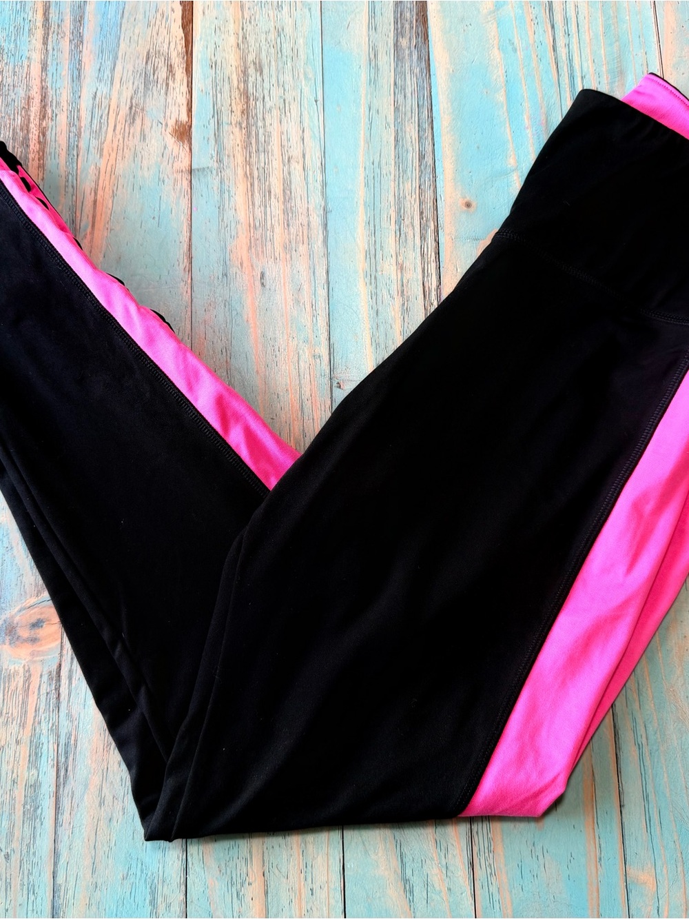 PINK Victoria's Secret Black Leggings with Hot Pink Panels